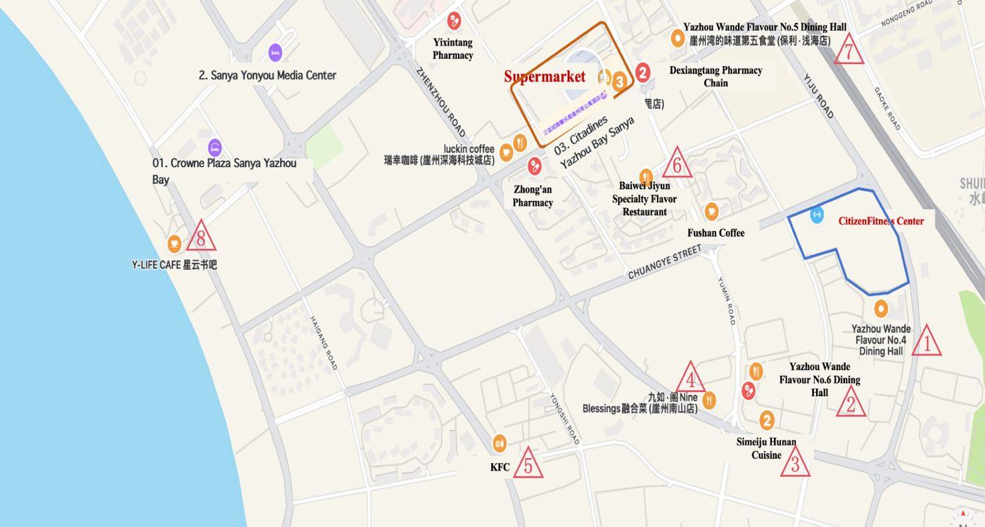 Restaurants map around competition venue